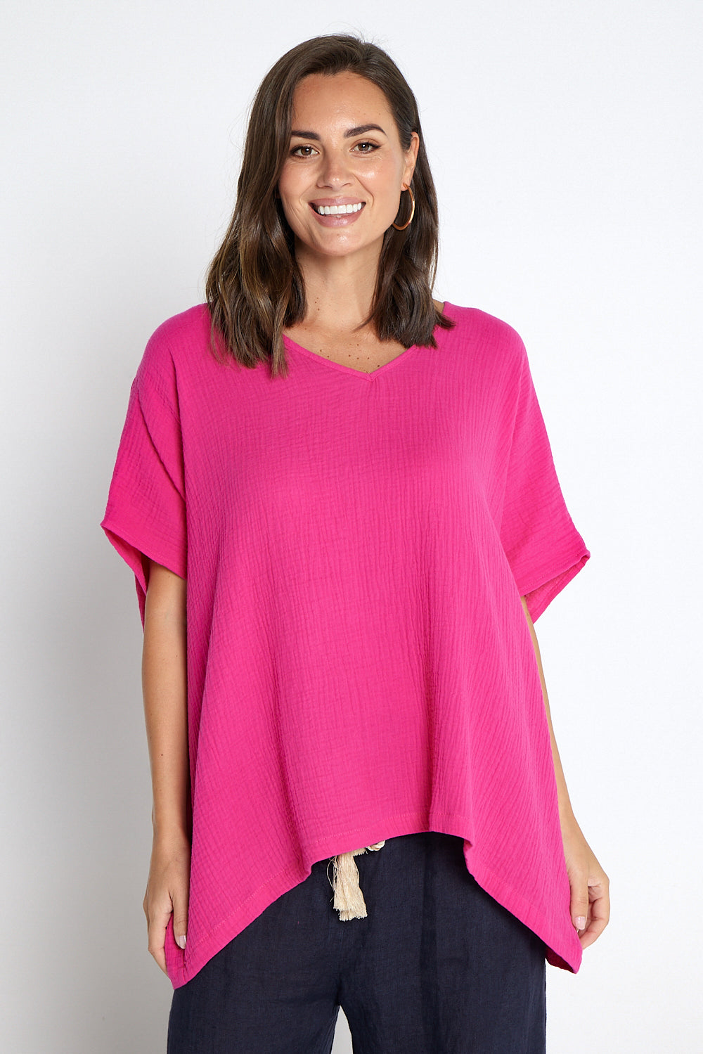 Fiji Cotton Muslin Top - Hot Pink