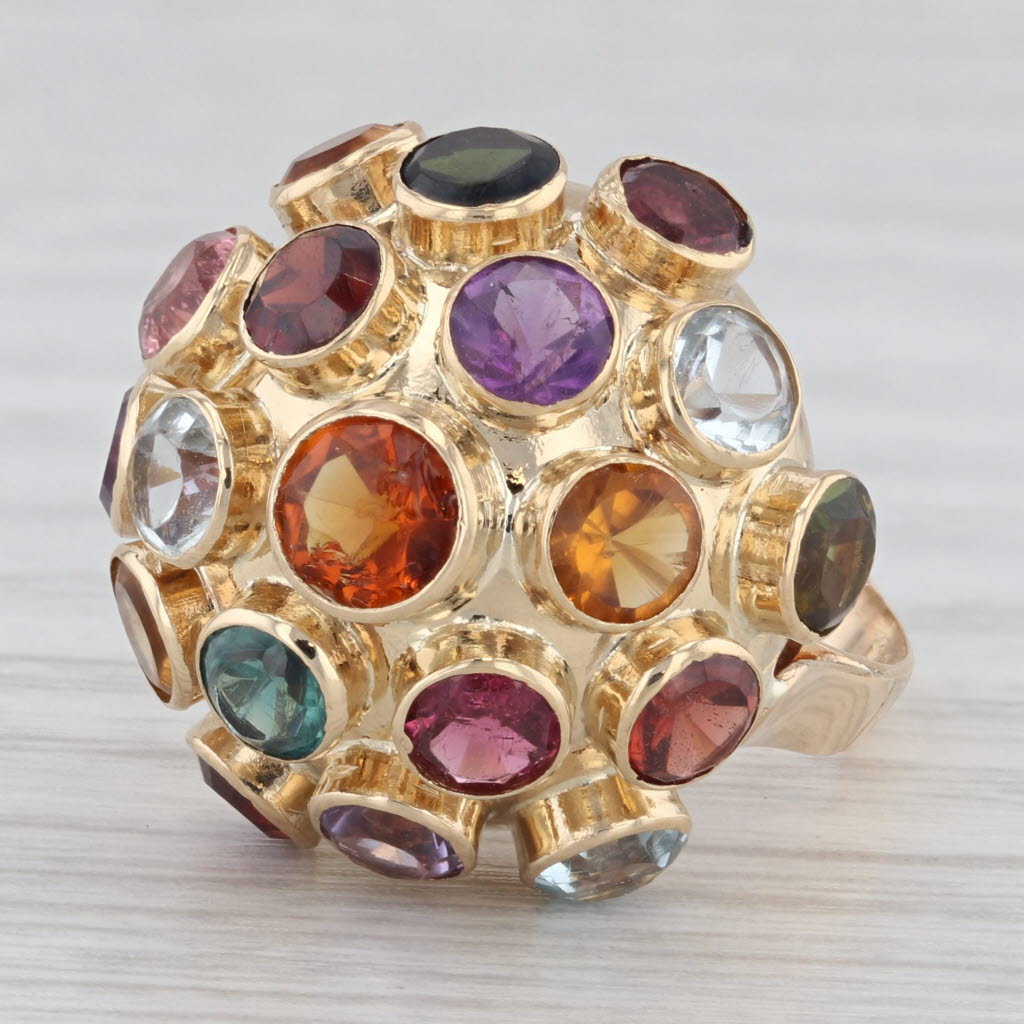 Sputnik Gemstone Ring 18k Gold Amethyst Citrine Aquamarine Garnet Tourmaline
