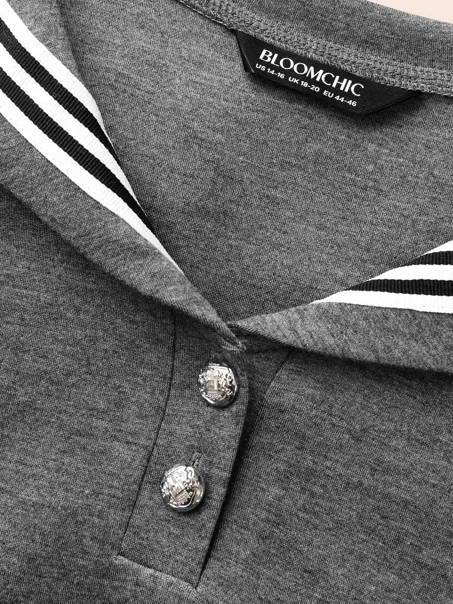 Sailor Collar Contrast Button Up Dress