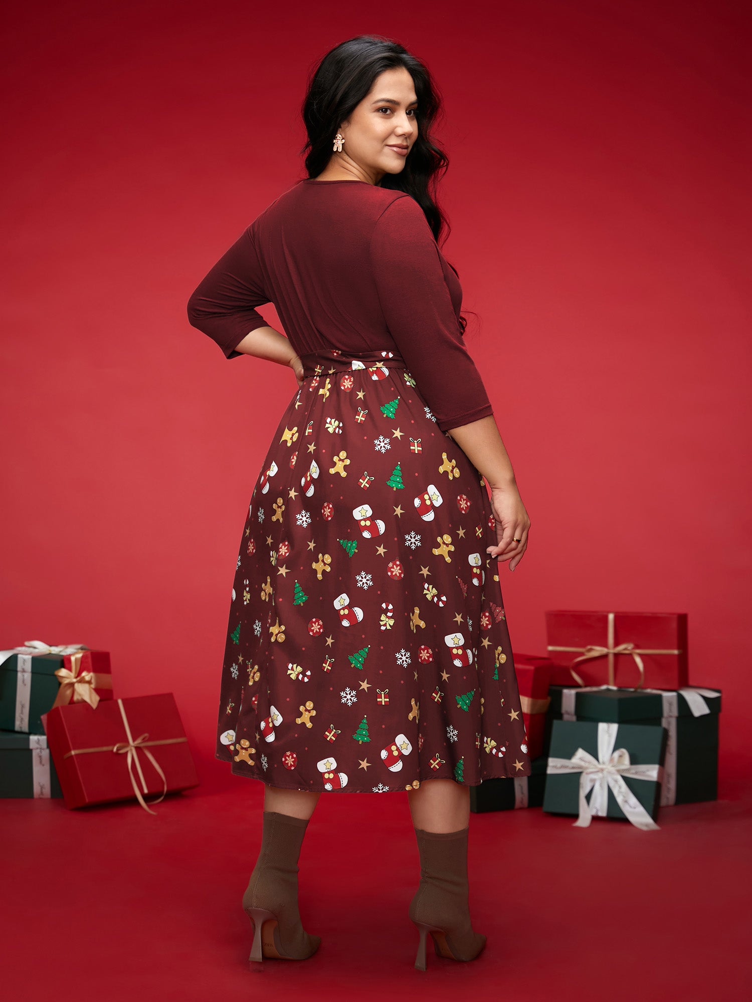 Holiday Everything Printed Skirt Fit-and-Flare Midi Dress