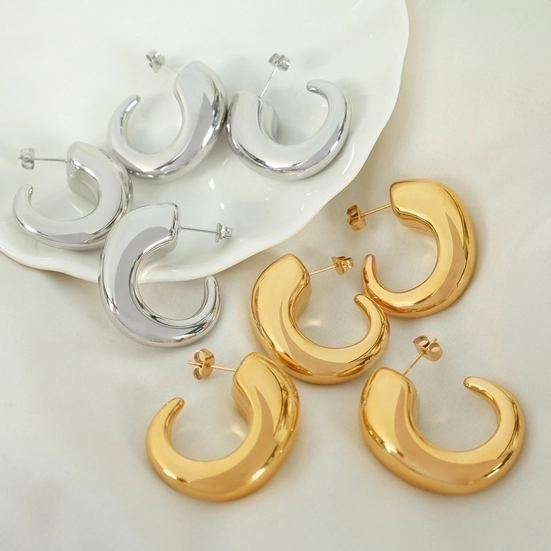 1 Pair Retro C Shape Plating Titanium Steel 18K Gold Plated Ear Studs