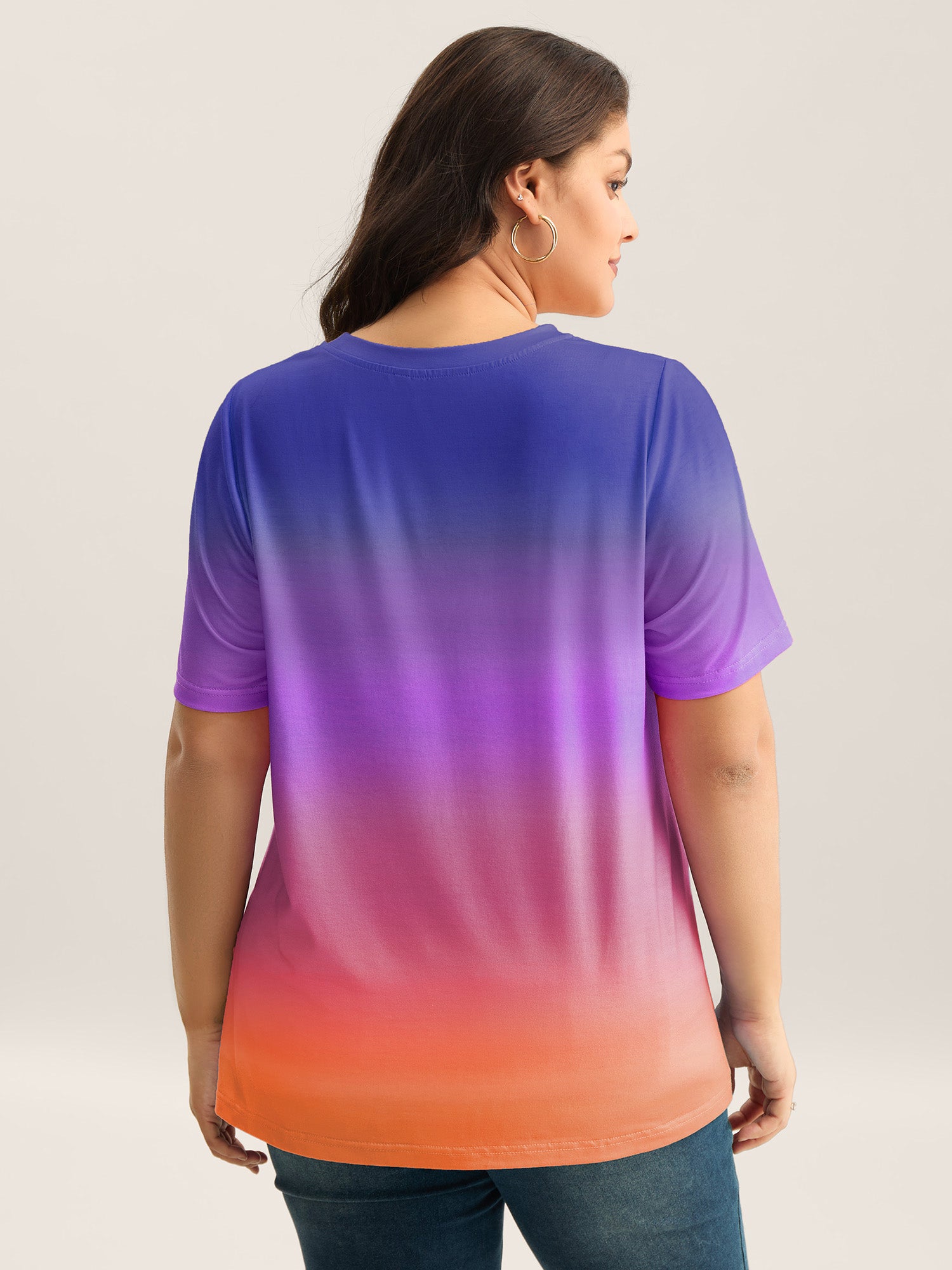 Ombre Gradient Crew Neck Curvy T-Shirt