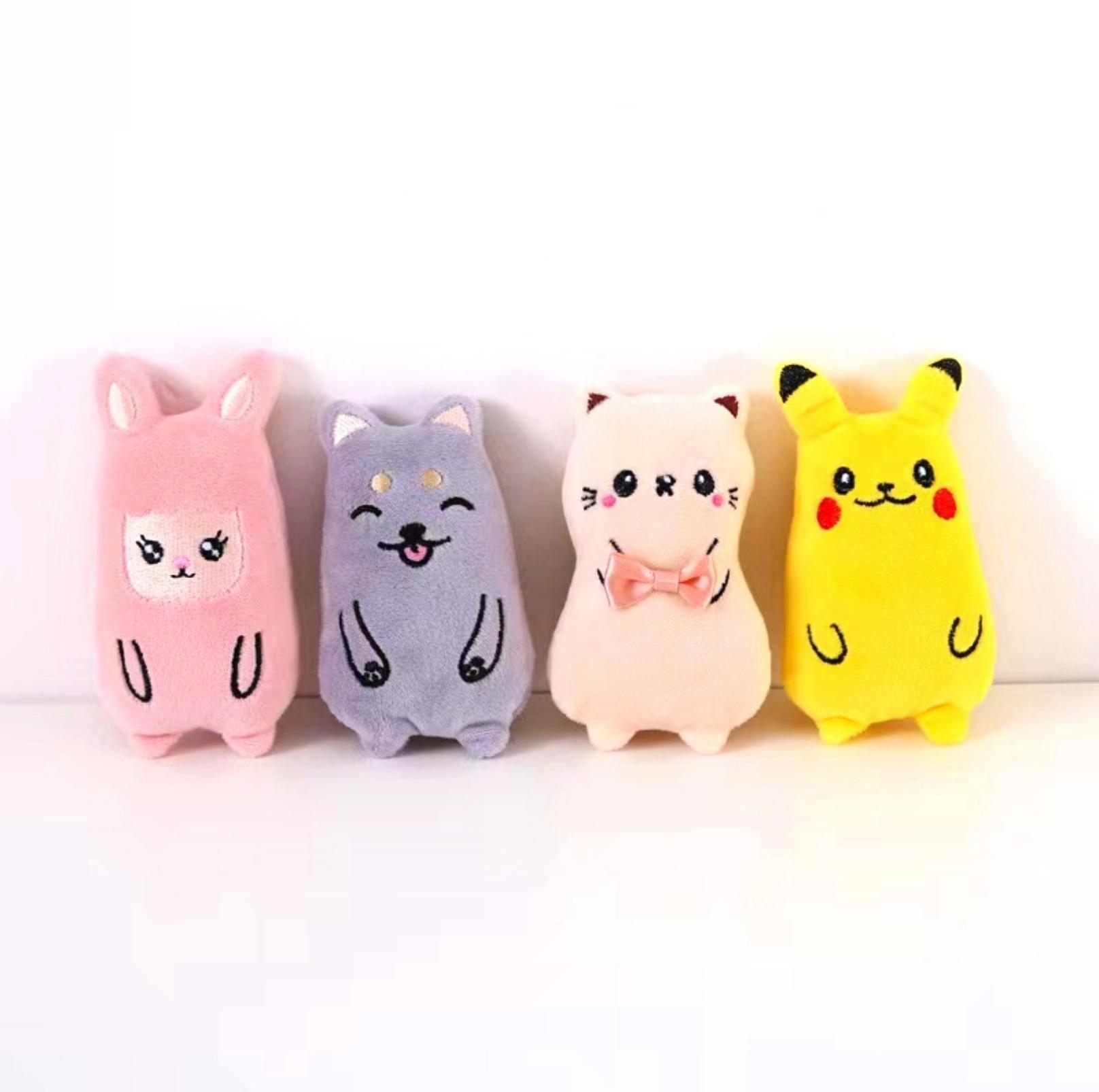 Kitty Cartoon Plush Cat Toys (4pcs) with Bell & Catnip