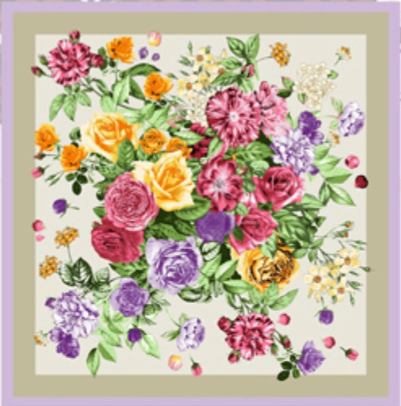 High Wo Silk Scarf Imitation Silk Satin 90cm Square Scarf Plant Flowers Fashion Scarf Women's Wish