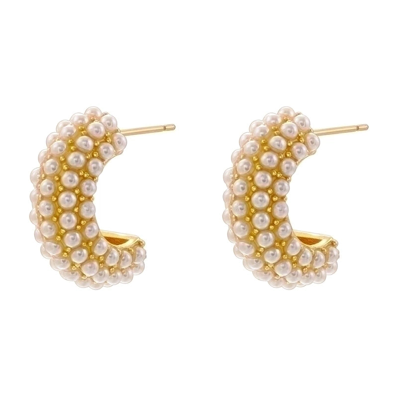 1 Pair Casual Elegant Minimalist C Shape Water Droplets Plating Inlay Copper Artificial Pearls 18k Gold Plated Earrings