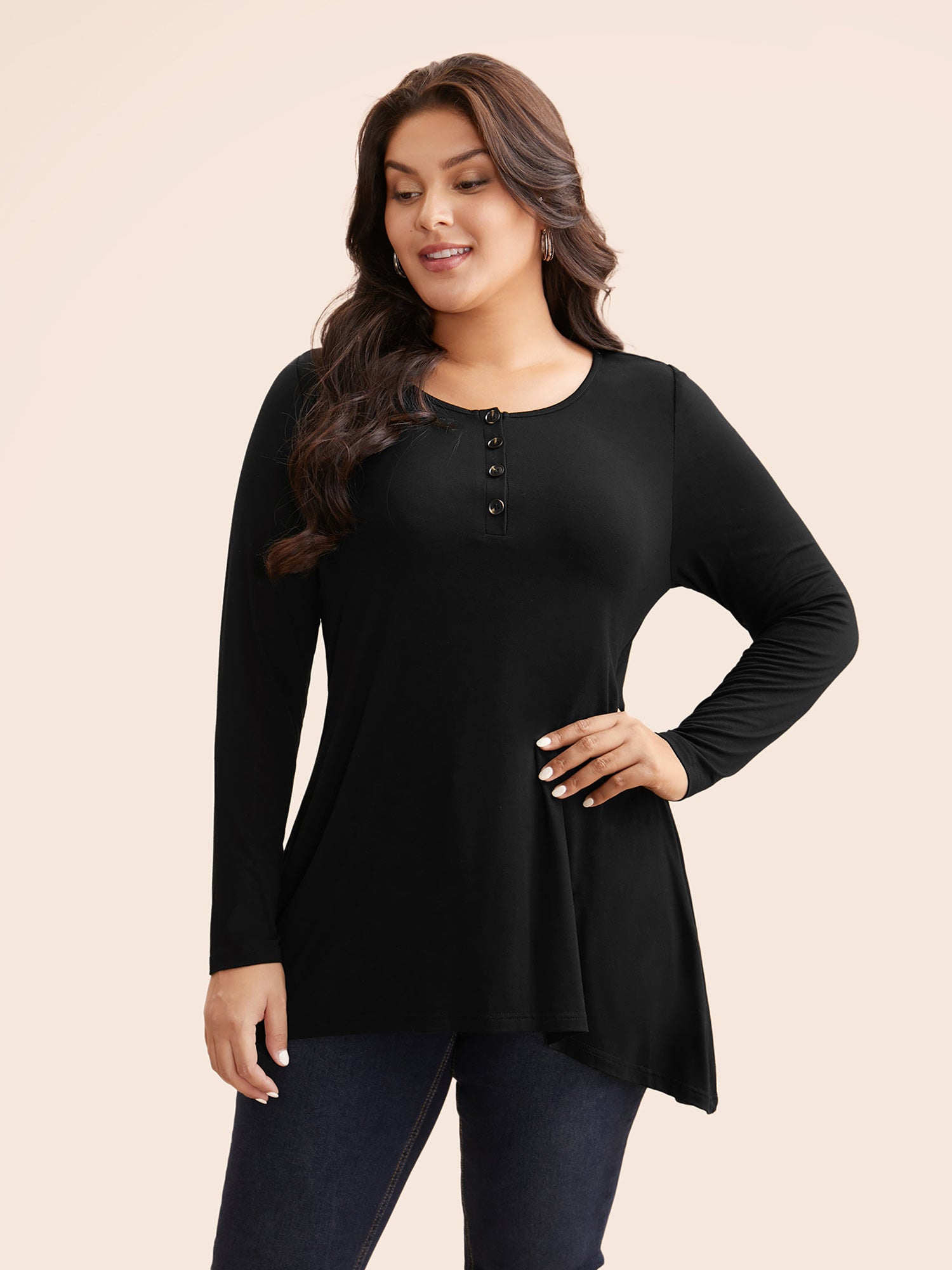 Solid Asymmetric Hem Jersey Top