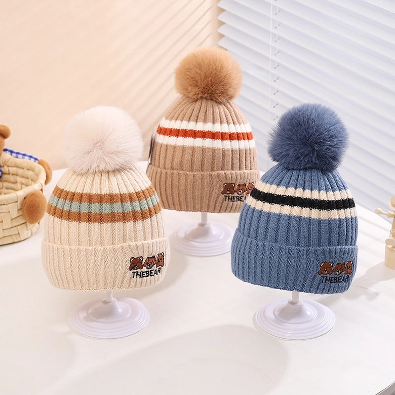 Children Unisex Cartoon Style Cute Letter Stripe Bear Wool Cap