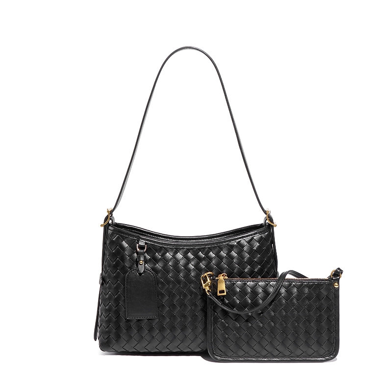 Women's Pu Leather Solid Color Basic Weave Dumpling Shape Zipper Crossbody Bag