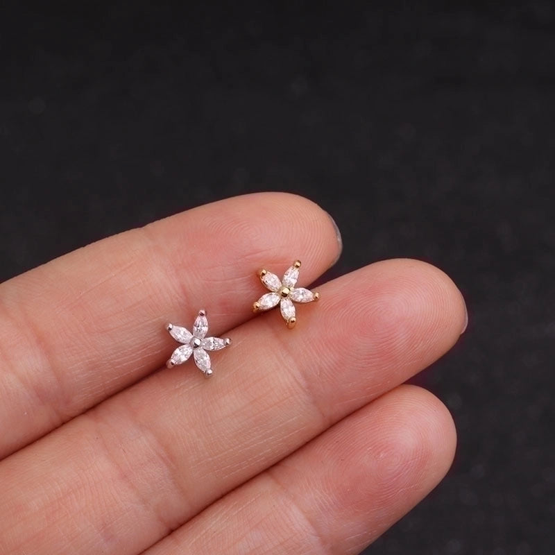 Ear Cartilage Rings & Studs Flower 316L Stainless Steel  Copper Inlaid Zircon