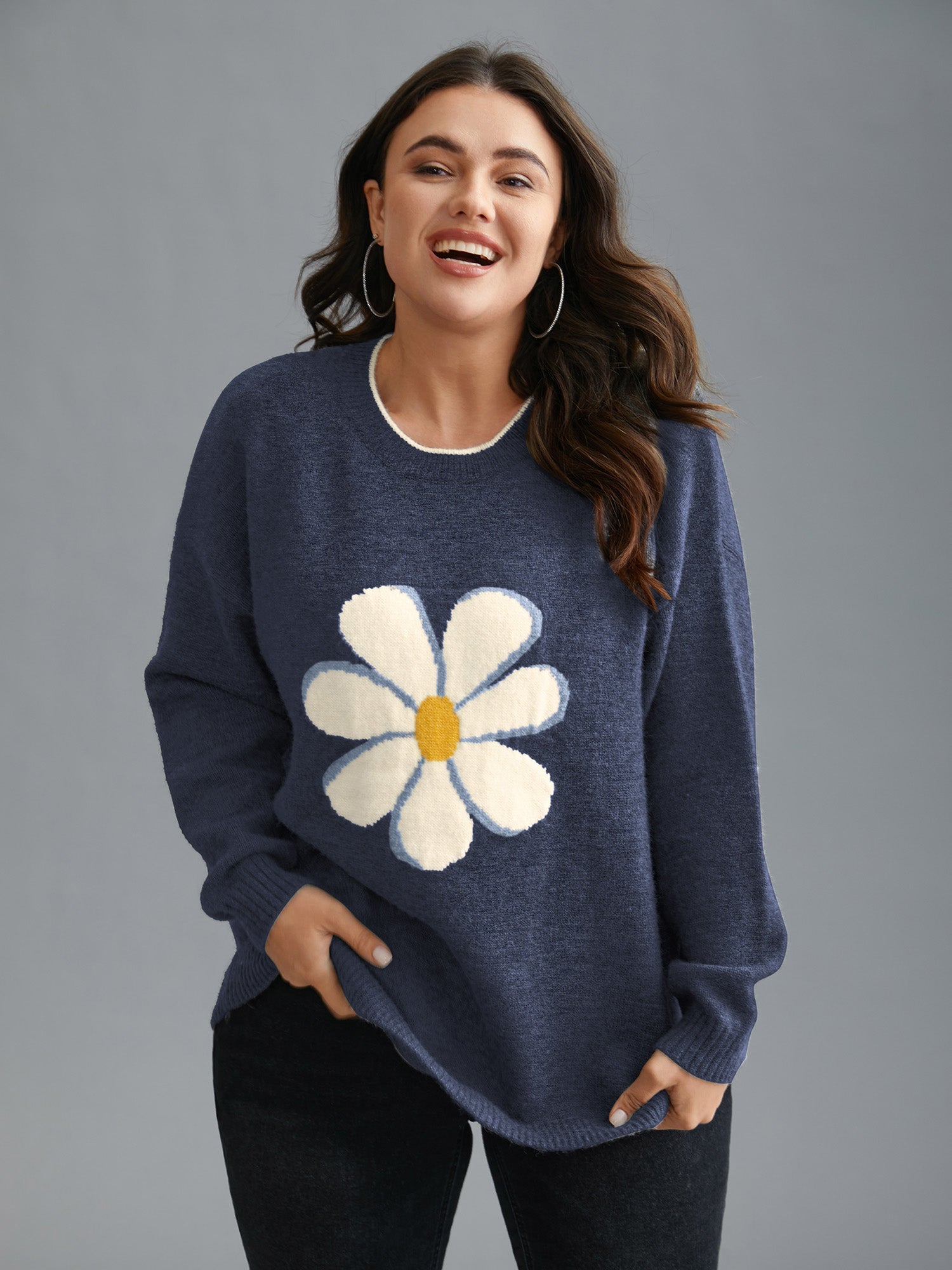 Floral Textured Crew Neck Pullover