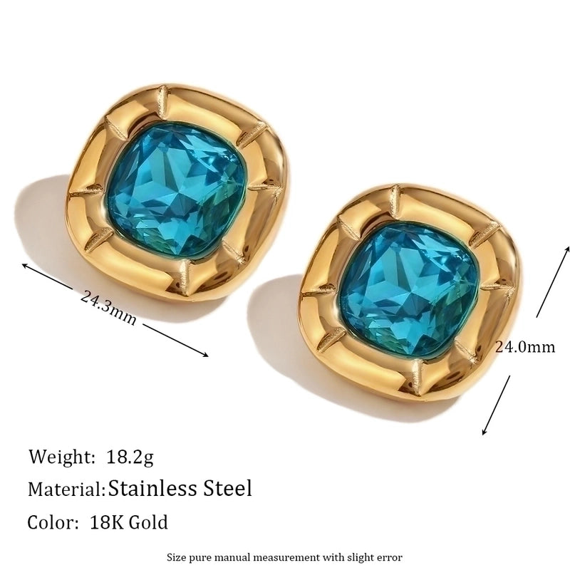 304 Stainless Steel 18K Gold Plated Vintage Style Minimalist Classic Style Plating Square Rings Earrings Necklace