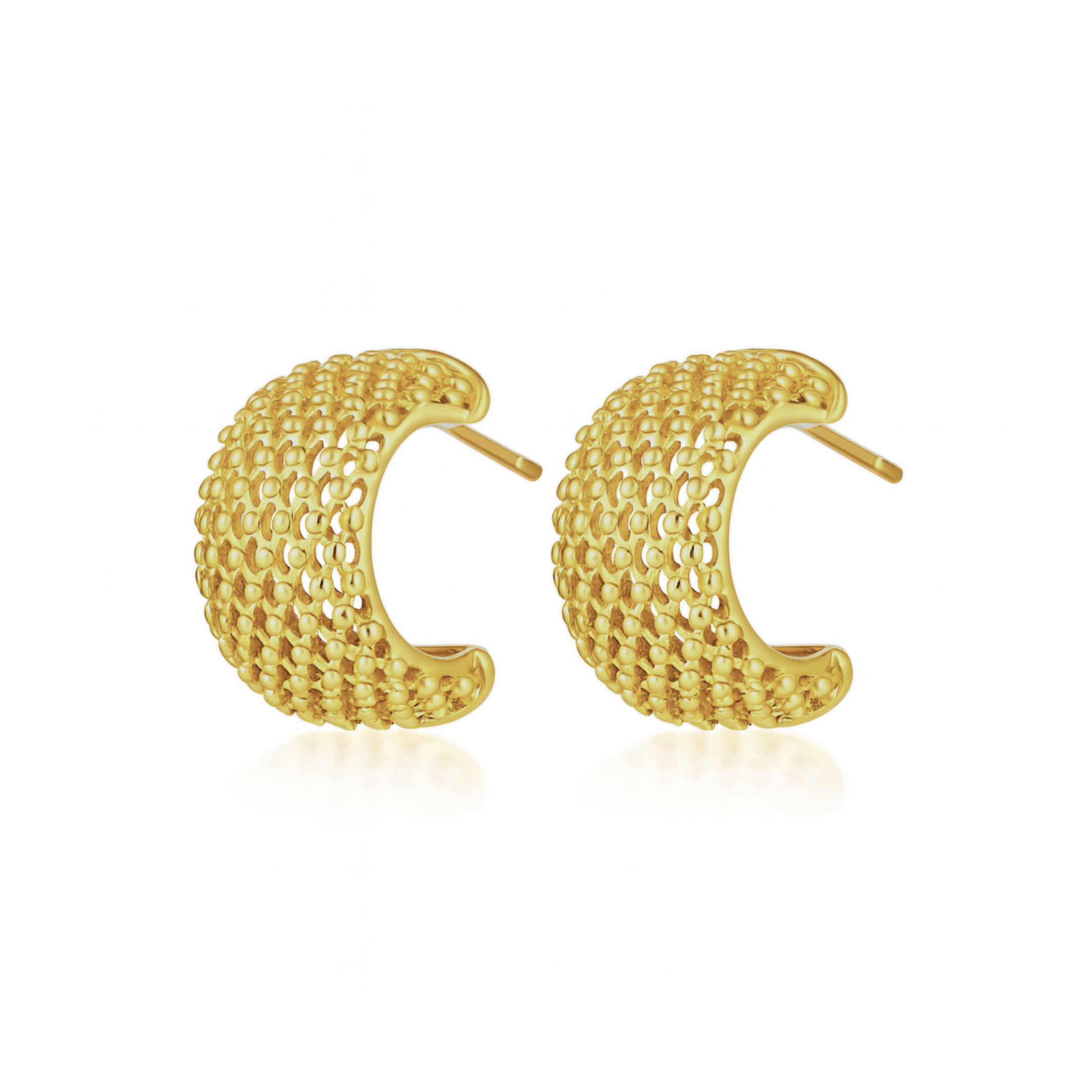 C shaped textured hoops - Gold