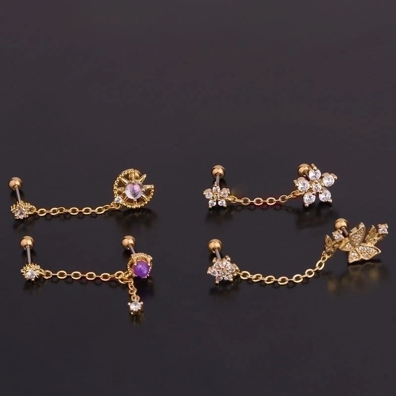 Ear Cartilage Rings & Studs Fashion Geometric 316L Stainless Steel  Copper Inlaid Zircon