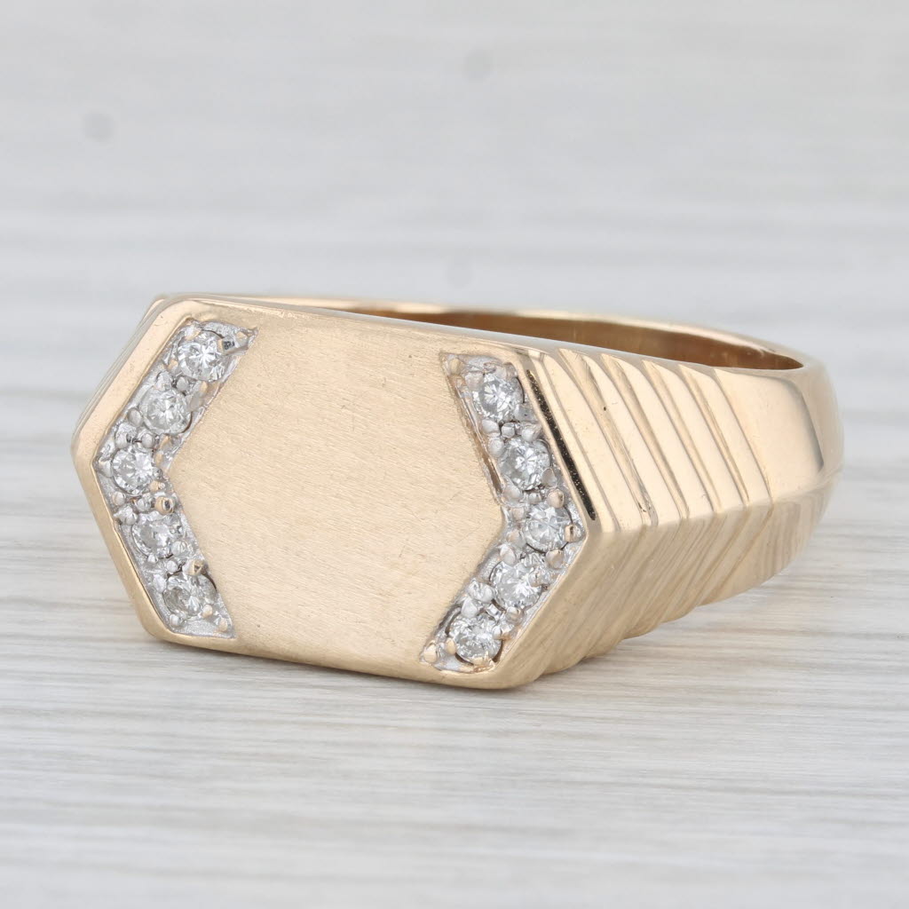 0.22ctw Diamond Men's Ring 14k Yellow Gold Engravable Signet Size 12.75