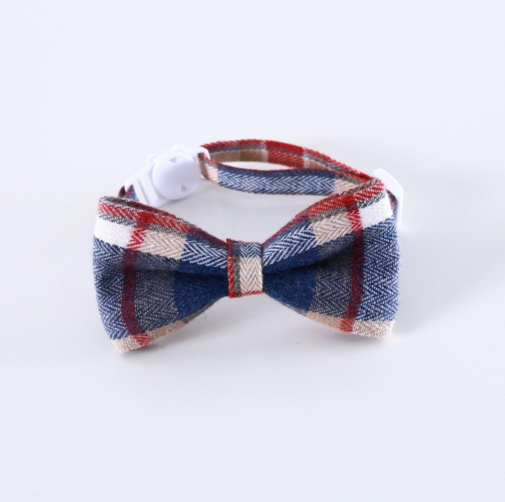 Pet Adjustable Bow/Tie Collar with Plaid Pattern