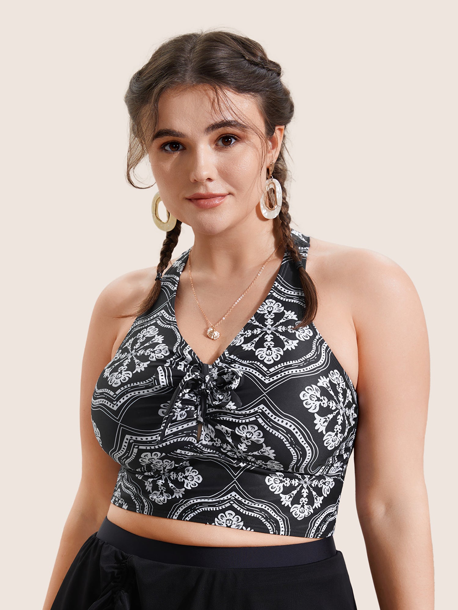 Bandana Print Bowknot Adjustable Straps Swim Top