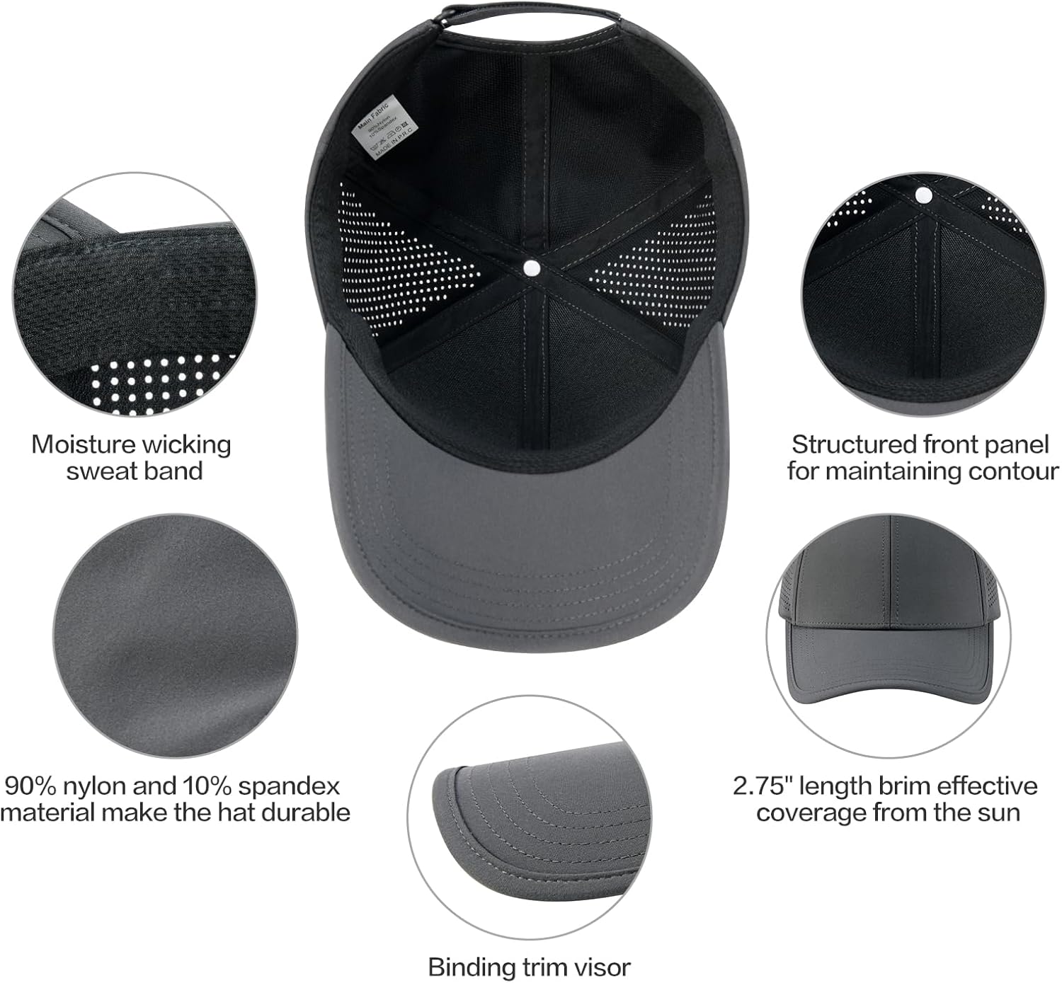 BOTVELA Men Structured Baseball Cap Side Laser Cut Vented Performance Hat for Outdoor Activities