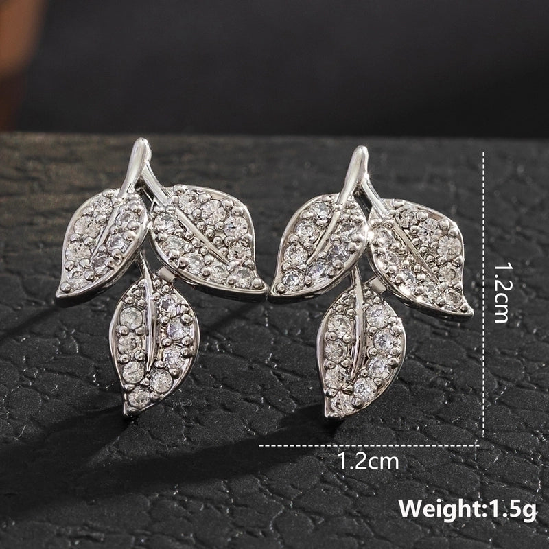 1 Pair Minimalist Leaf Moon Heart Shape Inlay Copper Zircon Drop Earrings Ear Studs