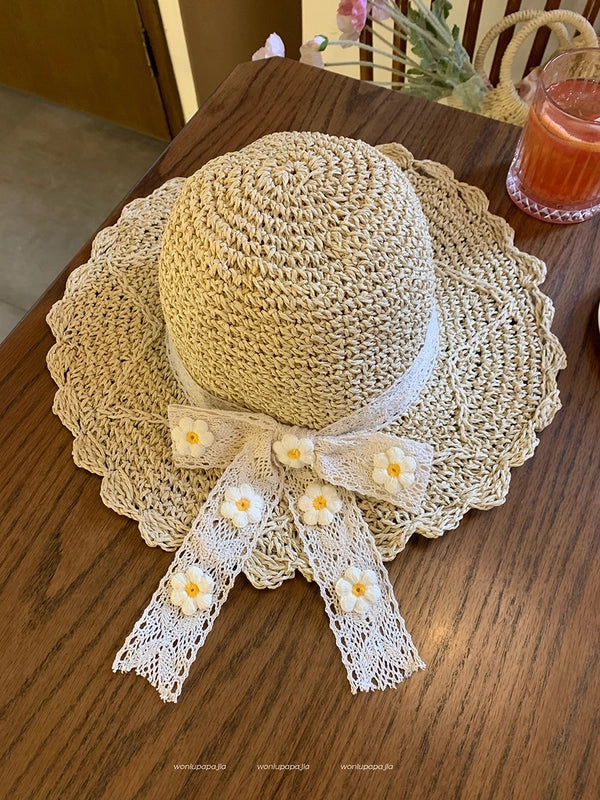Women's Casual Elegant Flower Bow Knot Big Eaves Straw Hat
