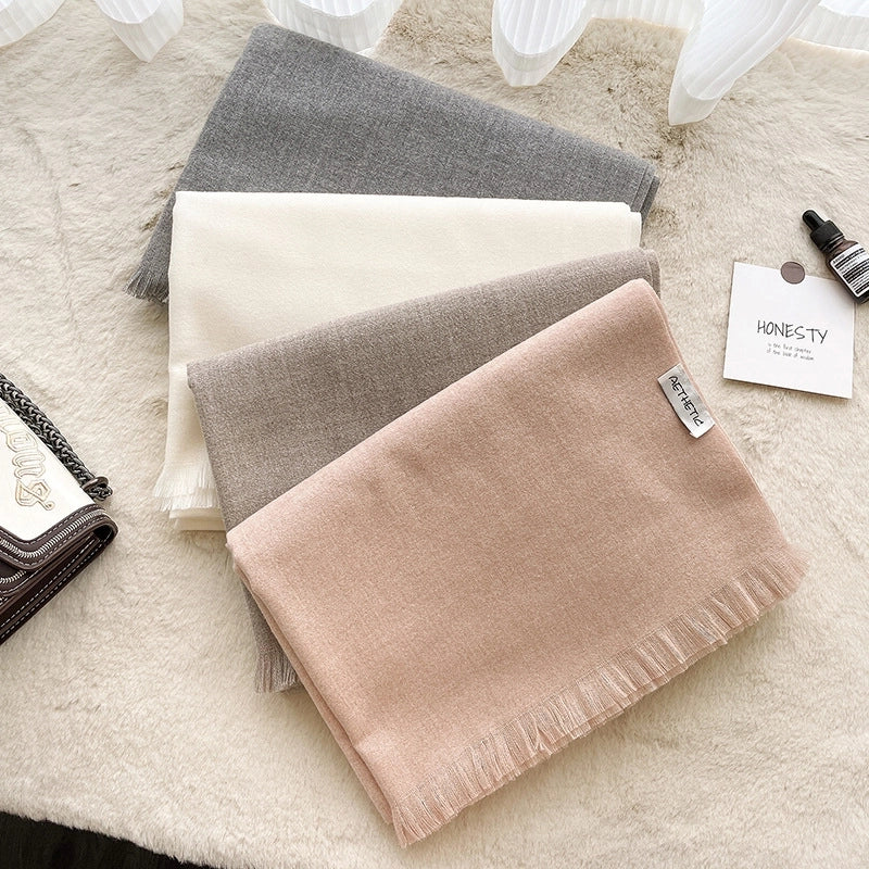 Autumn And Winter Solid Color Scarf New  Cashmere Scarf Women's Tassel Warm Large Shawl Scarf