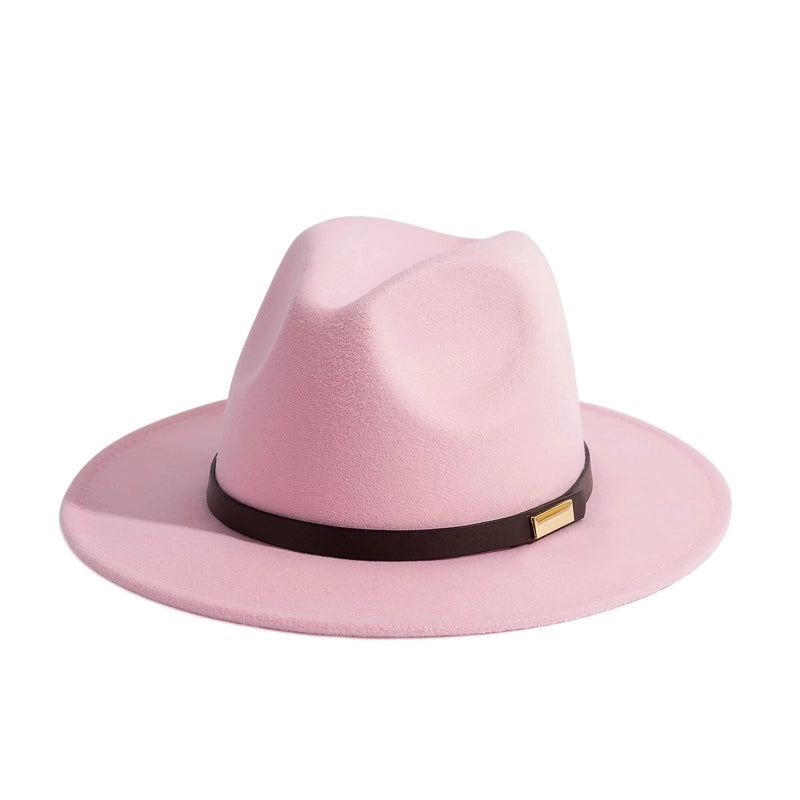 Style Vintage Solid Color Flat Rim Jazz Hat Men's British Belt Decorative Big Brim Top Hat Women