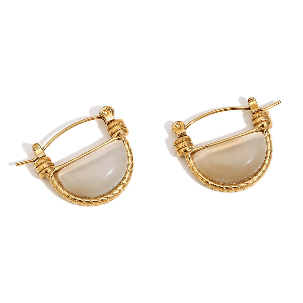 Niche High-End Retro Hot-Selling Earrings Stainless Steel 18K Gold-Plated Natural Stone Long Water Drop Earrings For Women