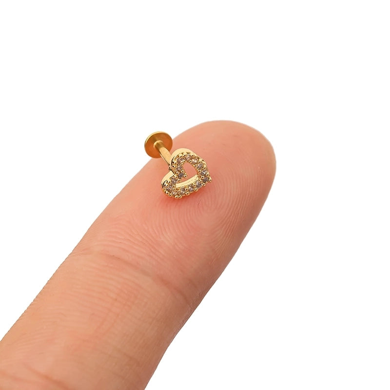 1 Piece Lip Rings Minimalist Classic Style Heart Shape Crown 316L Stainless Steel  Plating Inlay Zircon K Gold Plated Lip Rings Ear Cartilage Rings & Studs