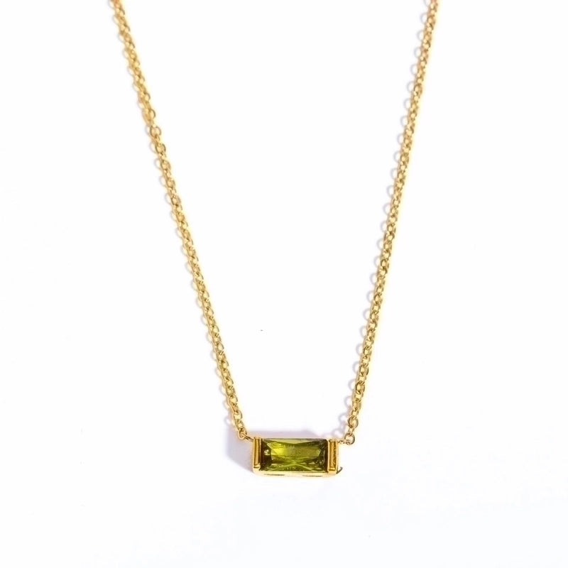 201 Stainless Steel Retro Inlay Rectangle Birthstone Zircon Pendant Necklace