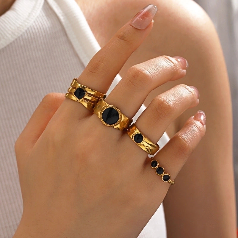 2 Pieces 304 Stainless Steel 18K Gold Plated Vintage Style Enamel Round Open Rings