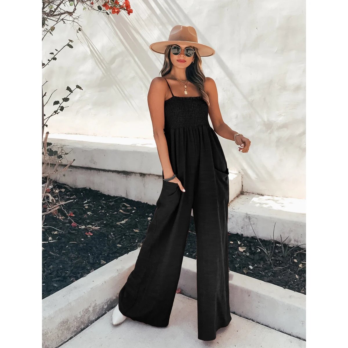 👚SPECIAL SALE 49%-LADIES GATHER TOP WIDE LEG JUMPSUIT