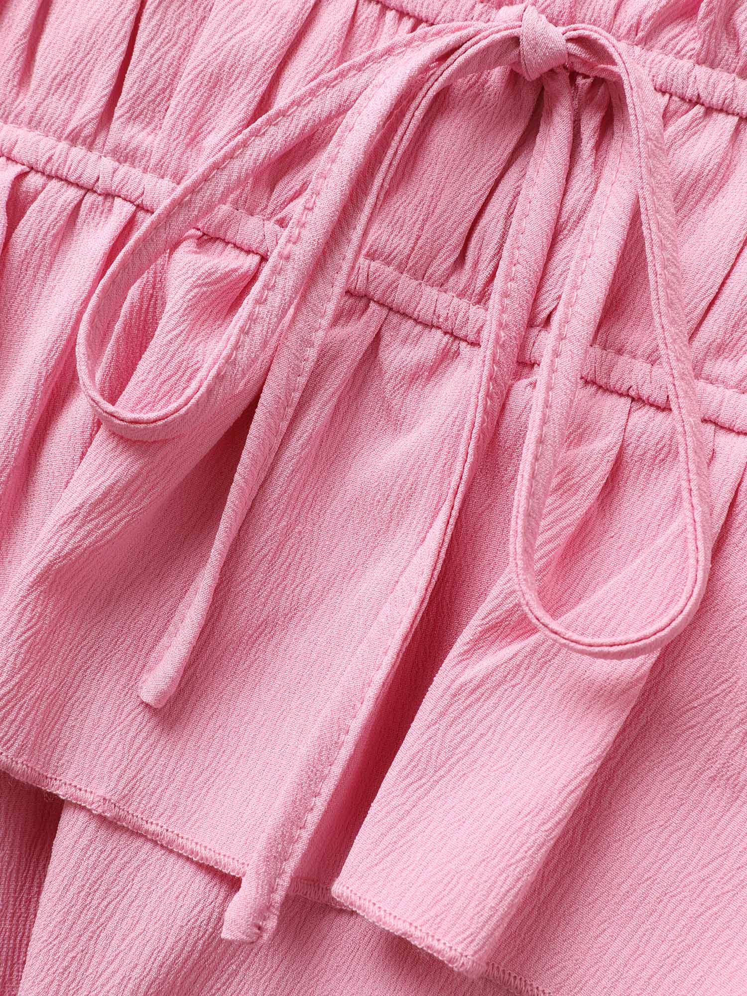 Plain Textured Tie Knot Ruffles Cami Dress