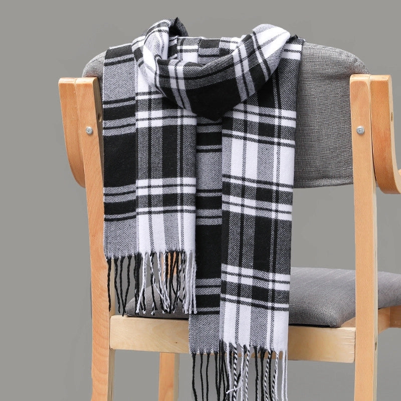 Autumn And Winter Men's Plaid Scarf British Plaid Cashmere Tassel Couple Parent-child Men's Scarf