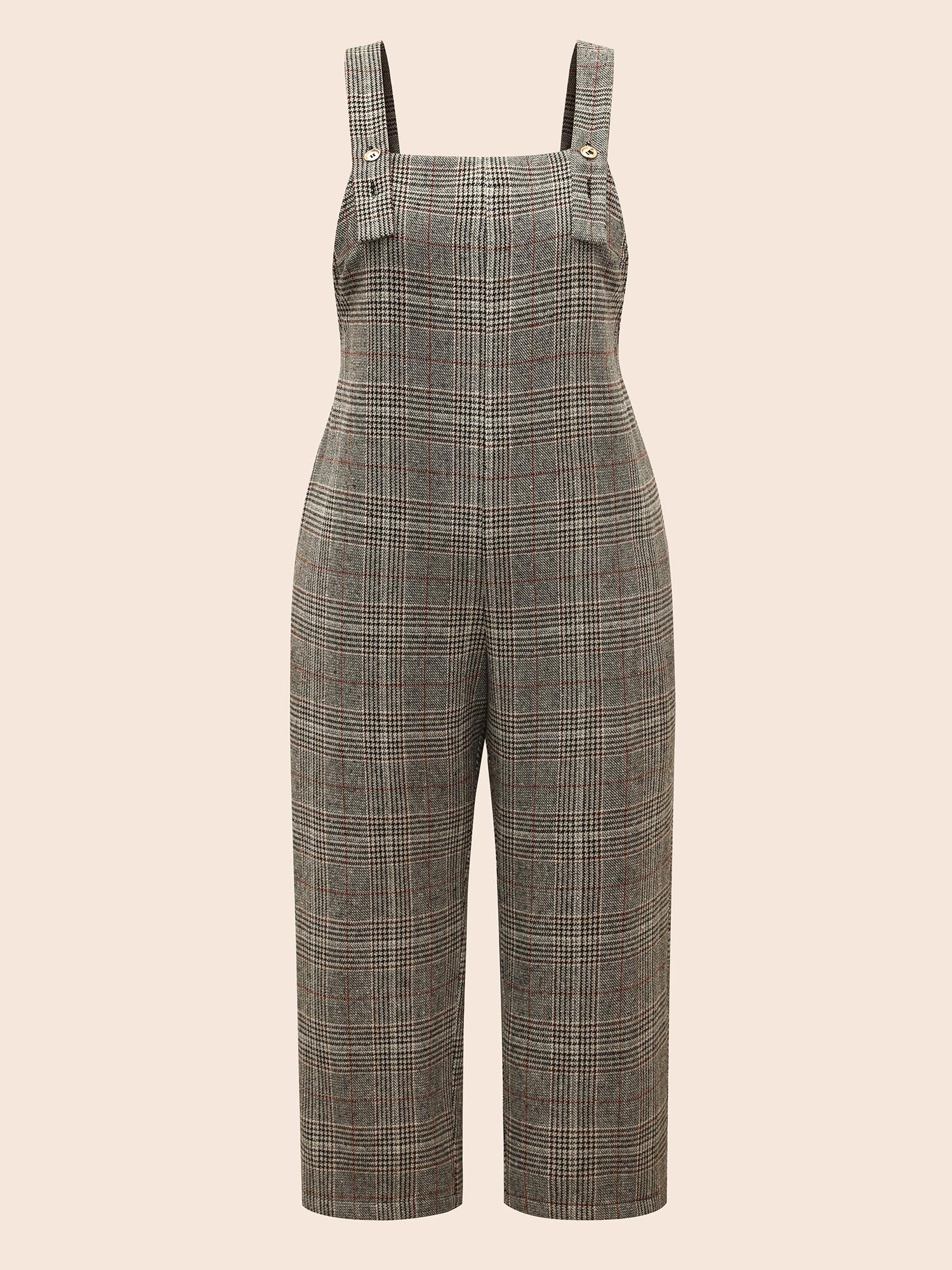 Plaid Adjustable Straps Pocket Jumpsuit