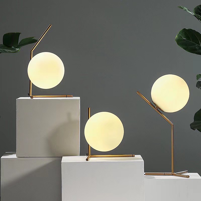Modern Globe Table Lamp with Brass Stand