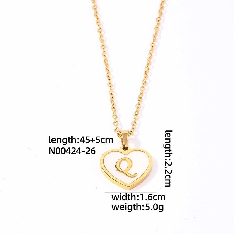 304 Stainless Steel Casual Minimalist Plating Inlay Letter Heart Shape Shell Pendant Necklace