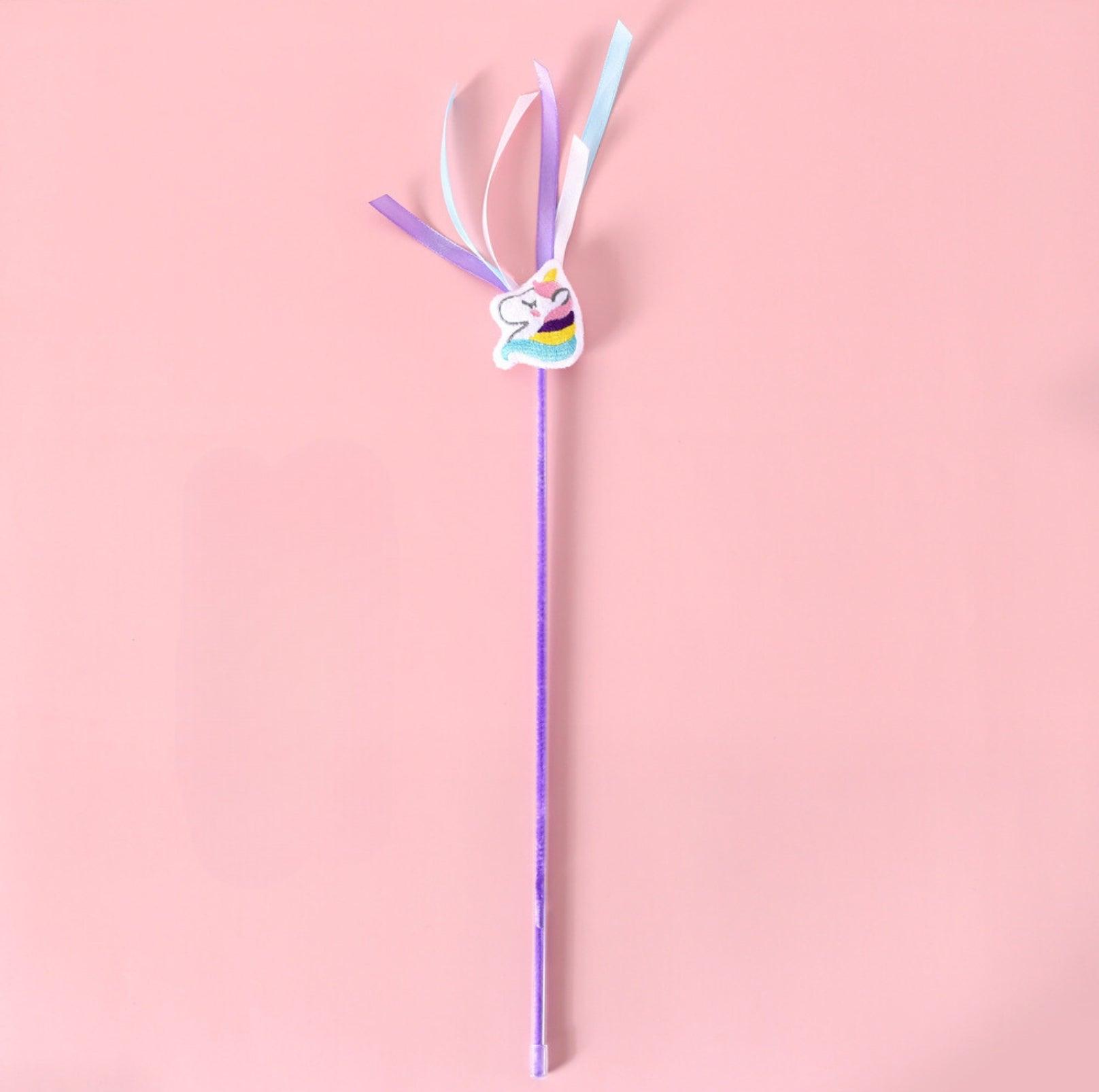 Rainbow and Unicorn Style Ribbon Bell Cat Teaser Wand