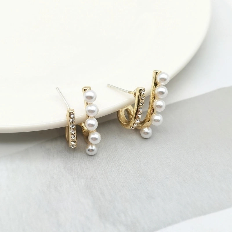 Minimalist Heart Shape Flower Resin Inlay Artificial Pearls Rhinestones Drop Earrings 1 Pair