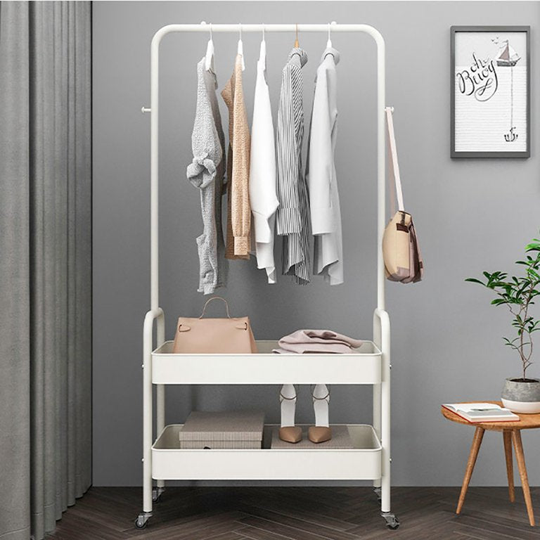 Garment Rack. Entryway Clothing Rack with 2 Tier Metal Basket