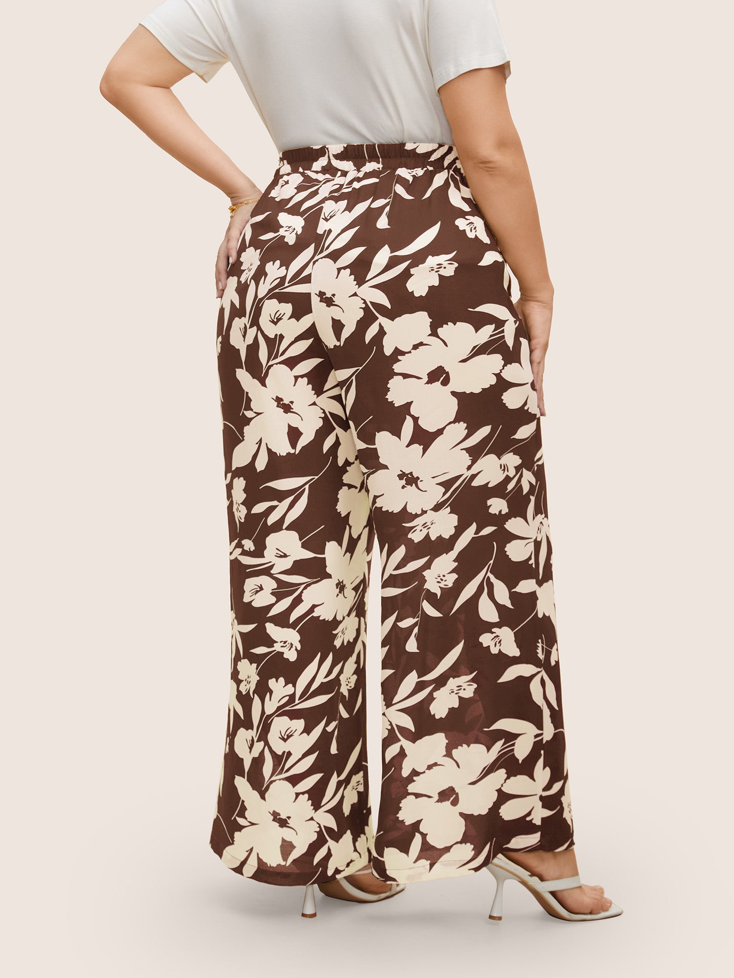 Silhouette Floral Print Ties Side Seam Pocket Pants