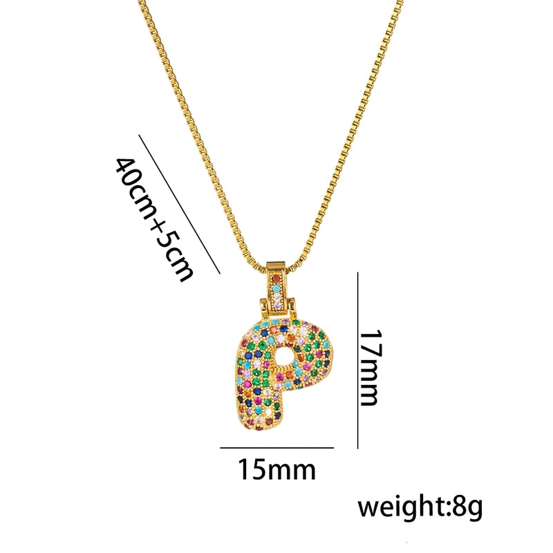 Titanium Steel 18K Gold Plated Minimalist Inlay Letter Zircon Pendant Necklace