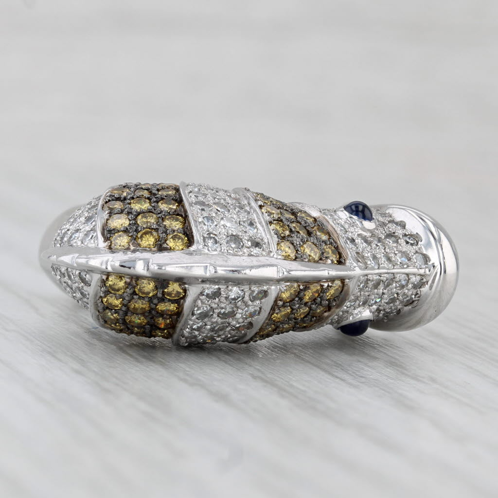 2.44ctw Yellow White Diamond Sapphire Fish Ring 18k White Gold Size 7.75