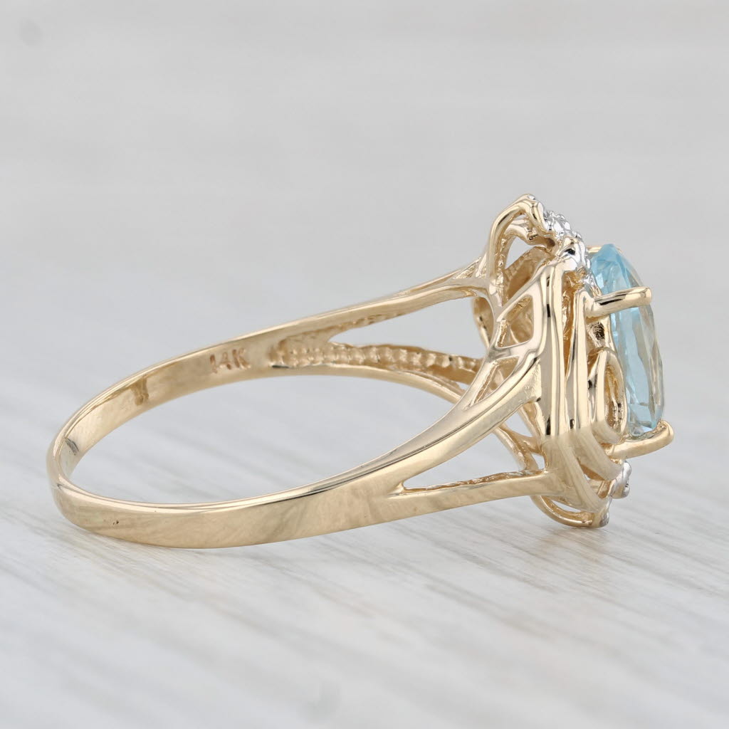 2.50ctw Oval Aquamarine Diamond Ring 14k Yellow Gold Size 10.5