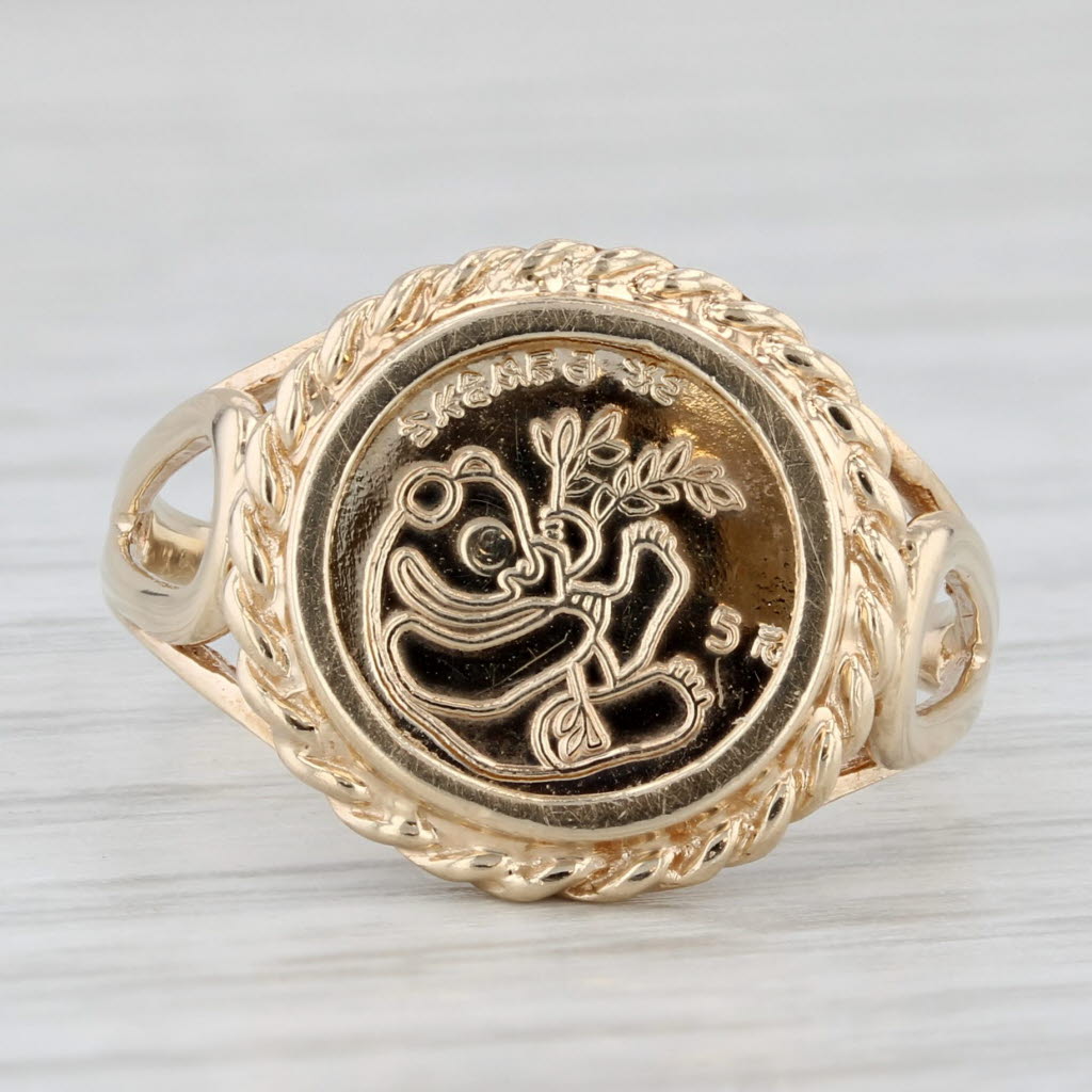 Chinese Panda Coin Copy Ring 10k Yellow Gold Size 6.25