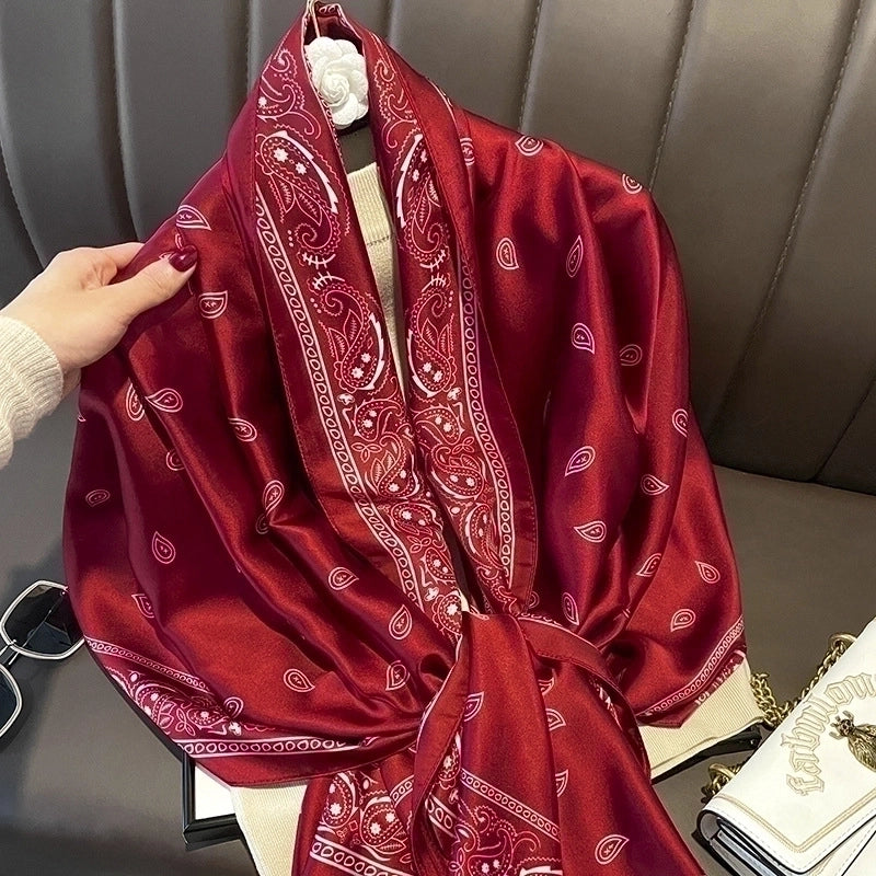 Women's Elegant Cashew Nuts Satin Printing Silk Scarf
