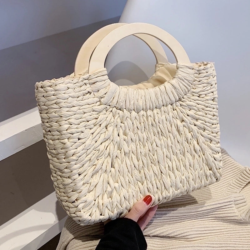 Women's Medium All Seasons Straw Basic Vacation Handbag Straw Bag