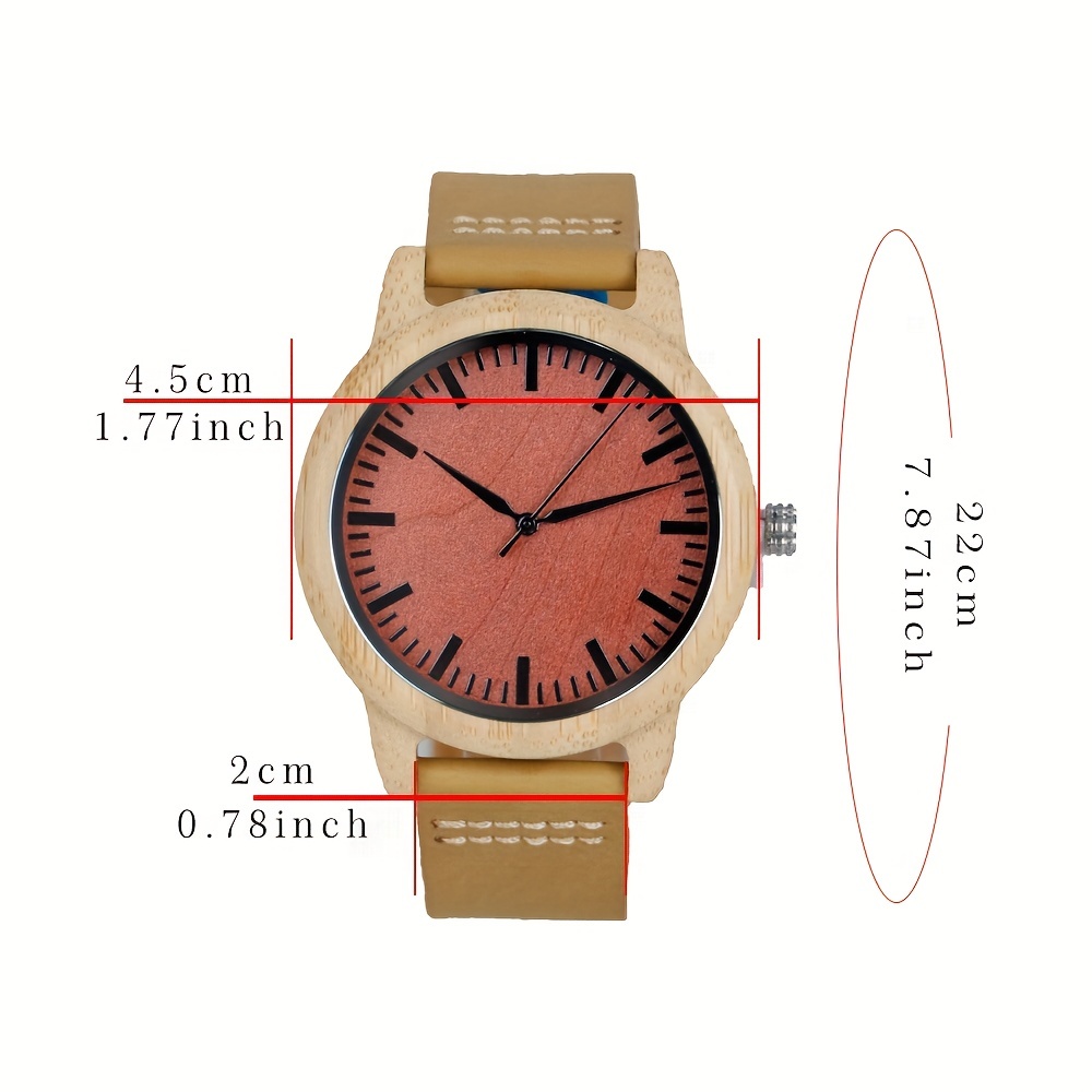 Carbonized Bamboo Men's Calf Belt Red Dial Wrist Watch Men's Accessories