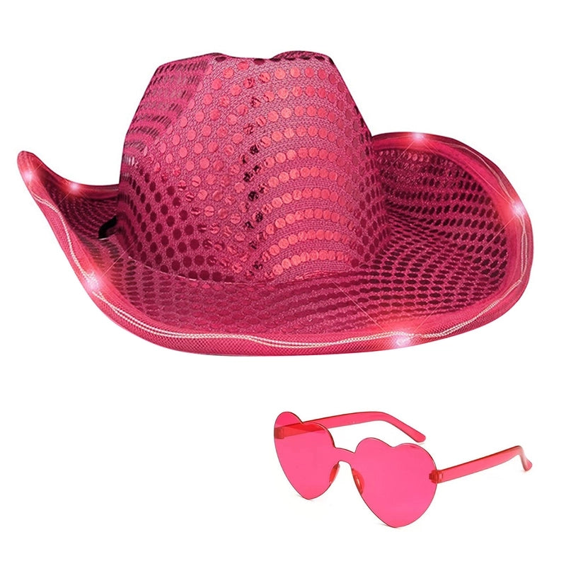 Hot Sequin Beads Luminous Hat Halloween Performance Luminous Hat Jazz Hat With Light Color Cowboy Hat