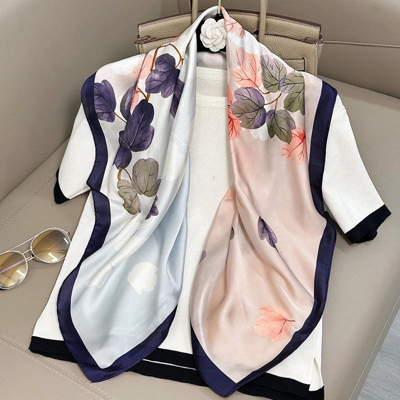 Women's Elegant Vacation Stripe Flower Polyester Silk Scarf