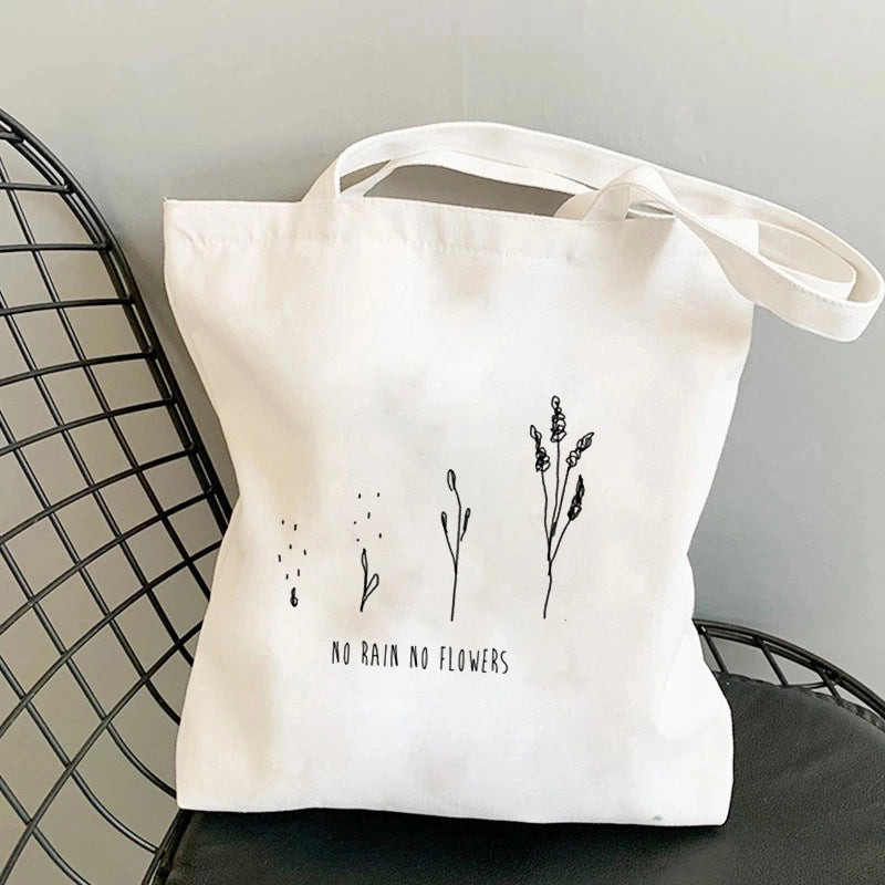 Women's Large Canvas Printing Flower Butterfly Streetwear Square Open Canvas Bag