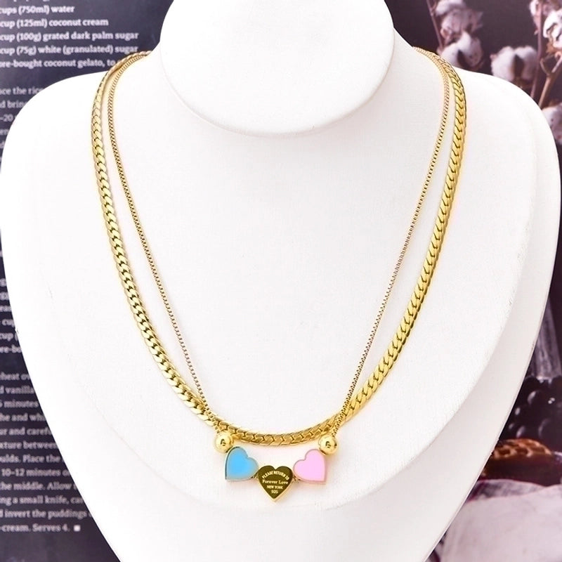 Lady Minimalist Letter Heart Shape Titanium Steel Plating Bracelets Necklace